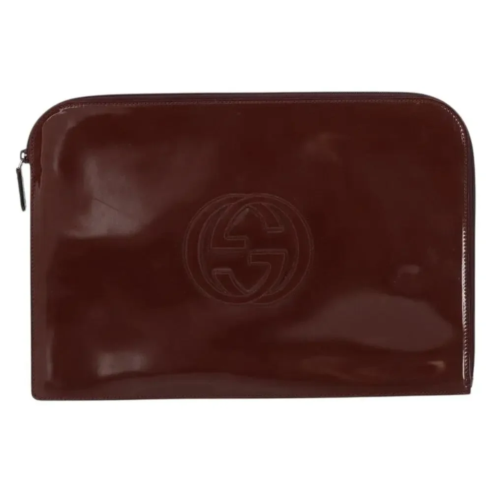 Gucci Patent Leather Clutch Bag Brown